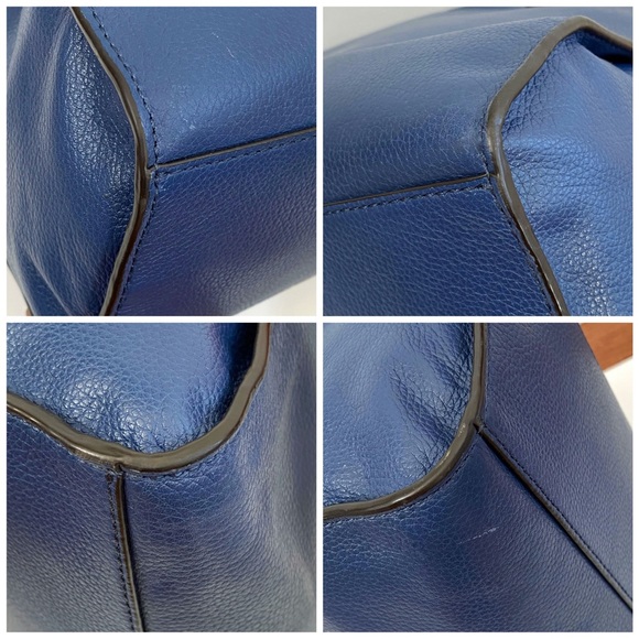 Rebecca Minkoff blue leather silver zipper top handle zip up sides purse bag - Picture 12 of 14